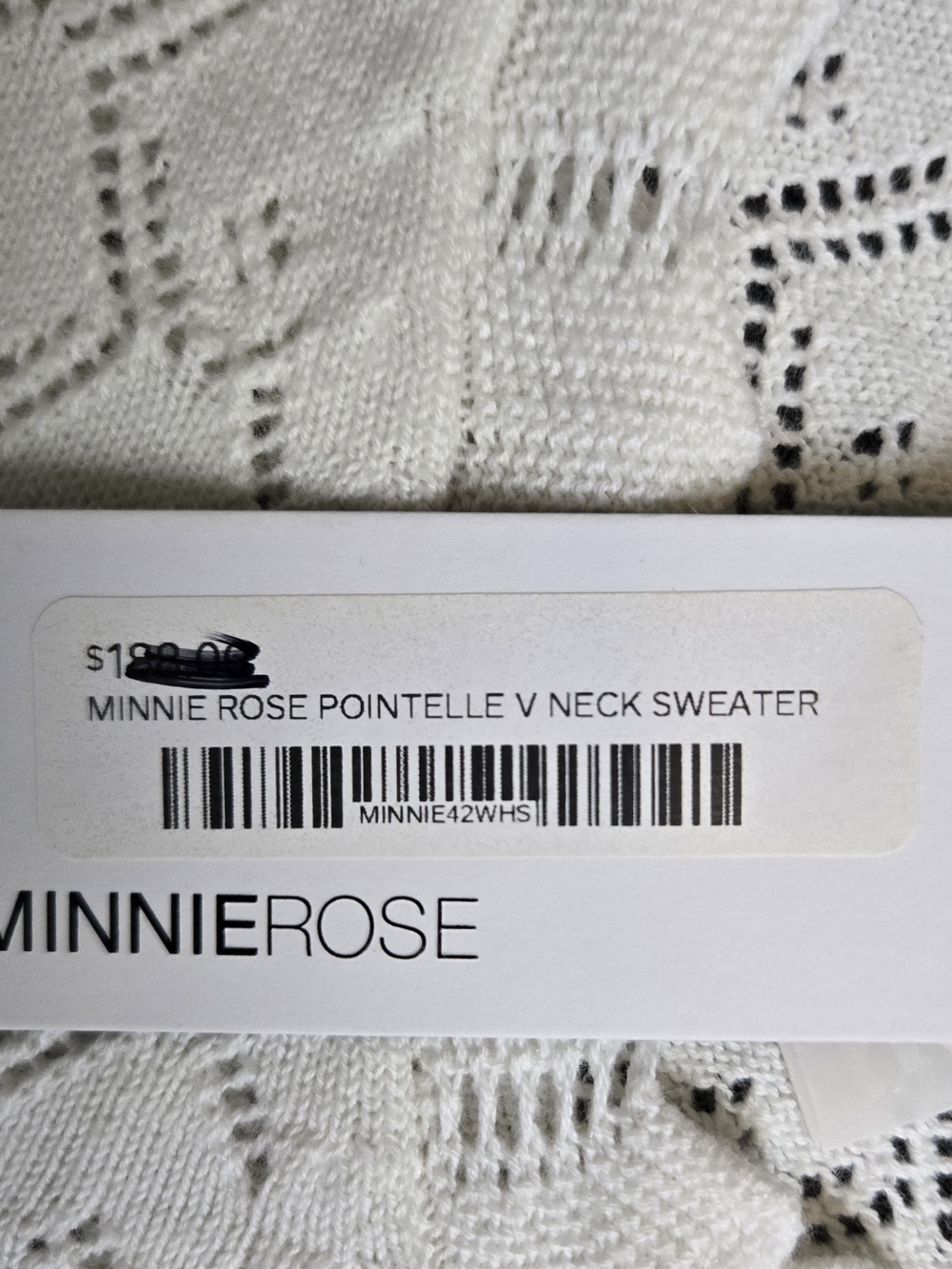 MinnieRose Sweater Womens S White Pointelle Open Knit Cotton Cashmere V Neck New - Picture 10 of 12